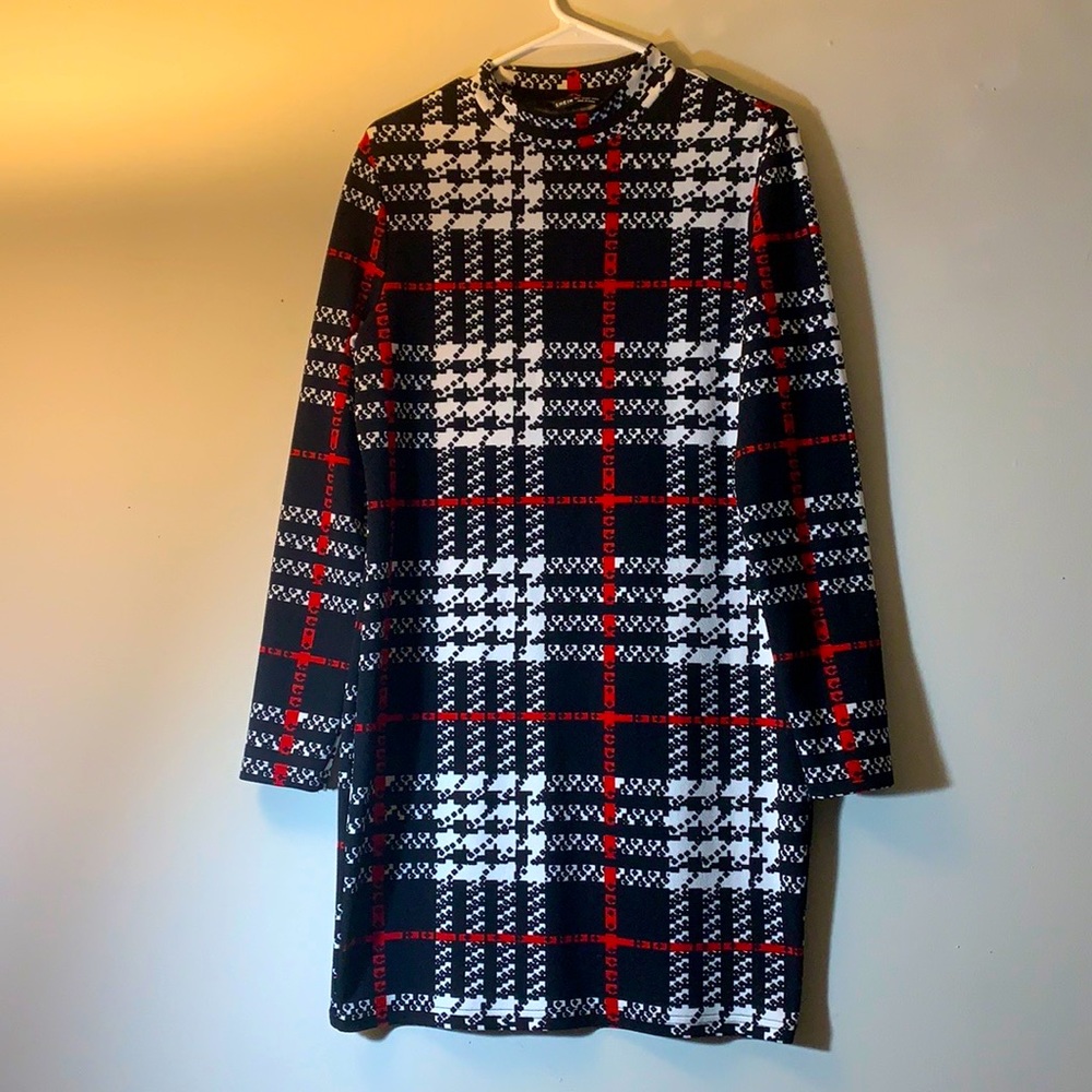 Mock neck plaid bodycon dress